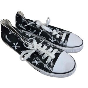 ATR Womens Black Canvas Hair Stylist Print Low Top Sneakers Size 10 Passion Love